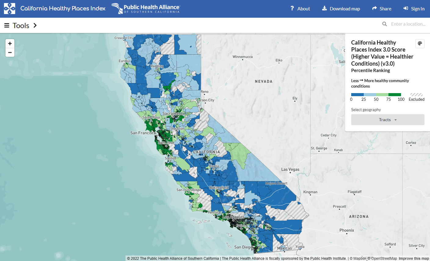 California Healthy Places Index map